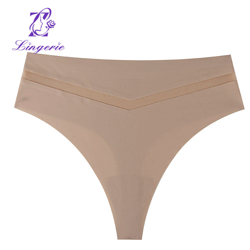 Thong Mid Waist Seamless One Piece Ice Silk Panties Women's Sensual V Mesh Yoga Sports T Pants