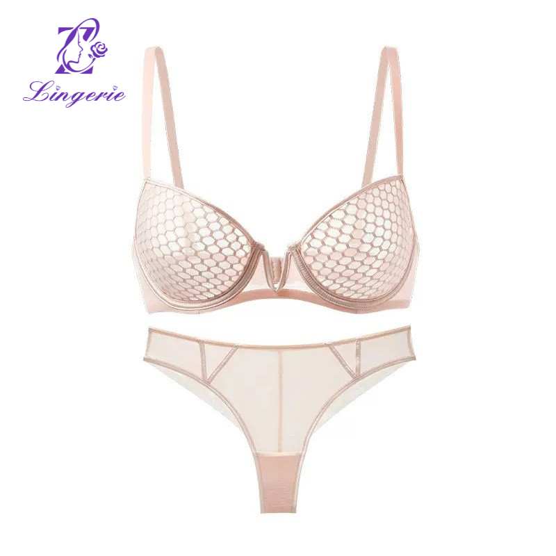 French lace underwear sexy honeycomb pattern ultra-thin soft steel ring bra large breasts show small plus size bra set