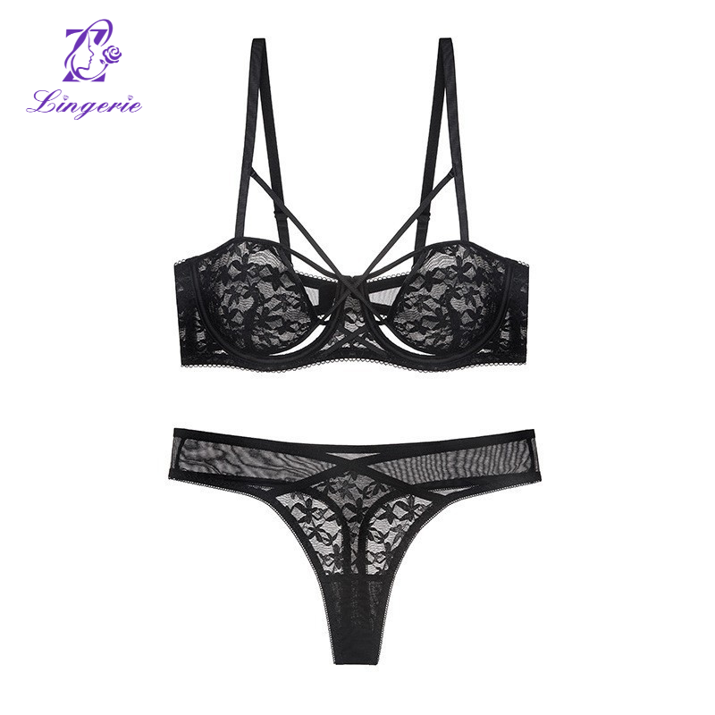 Pure lace design bubble cloth breathable small chest display large push-up underwear set
