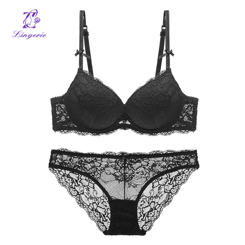 Sexy women's underwear deep V small breasts show large gathered bra on the thin under the thick on the support lace bra set