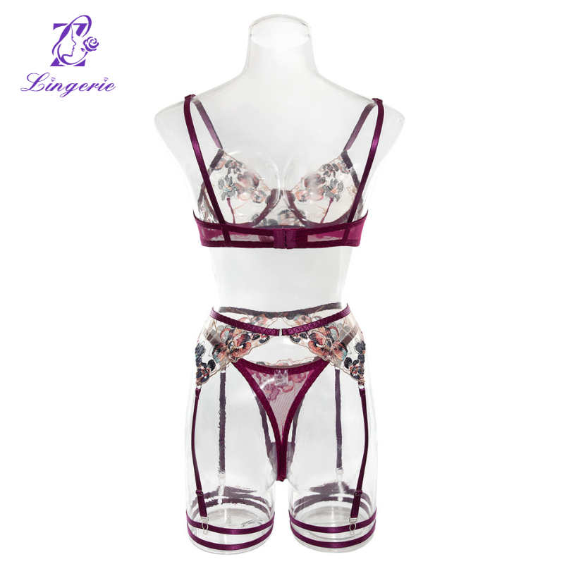 Embroidery four sets of sexy underwear perspective sexy royal sister wind