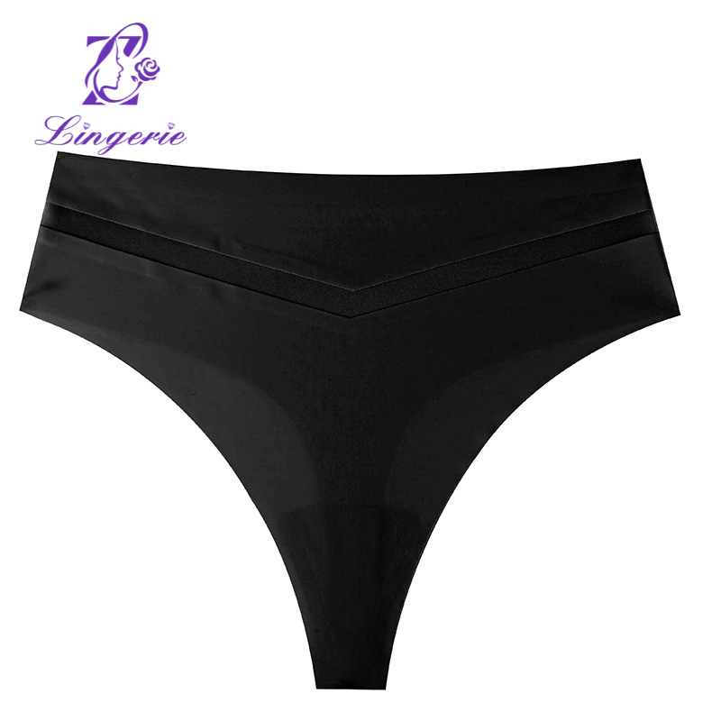 Thong Mid Waist Seamless One Piece Ice Silk Panties Women's Sensual V Mesh Yoga Sports T Pants