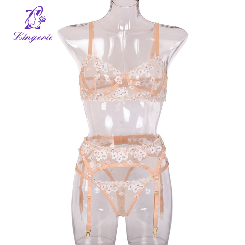 Women's new mini flowers speedway burst models steel ring embroidery three-piece set