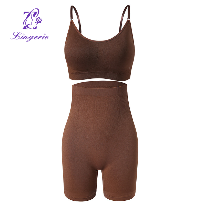 Sports no underwire underwear French Fitness Yoga push-up bra High waist boxers set
