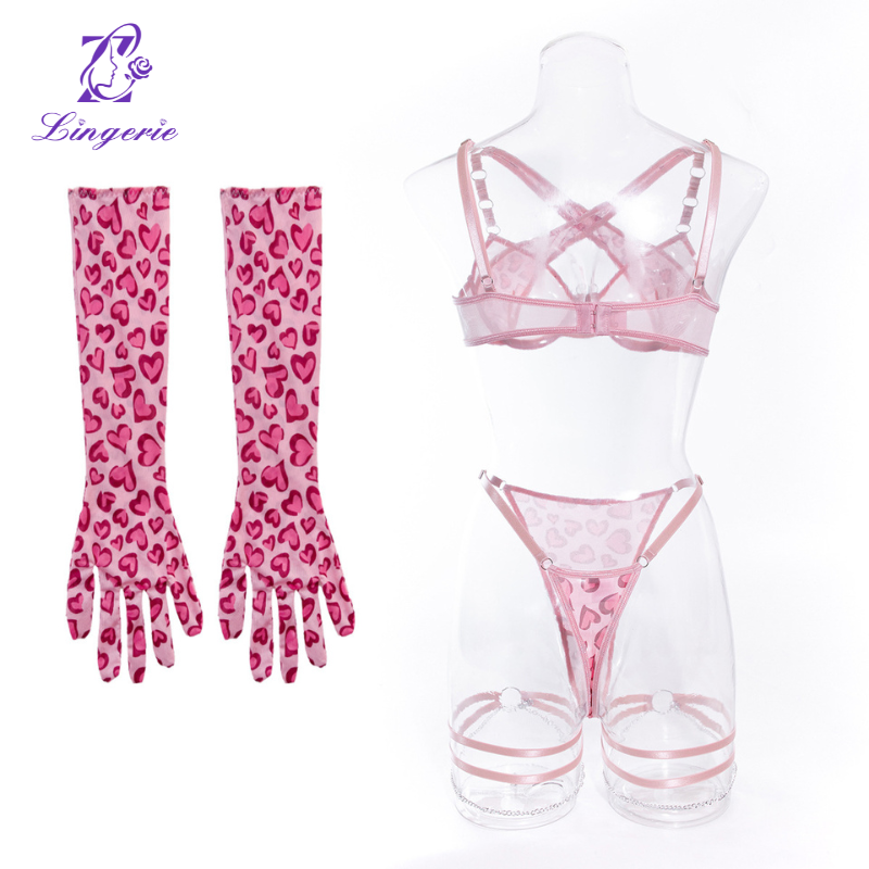 Pink leopard print metal chain erotic lingerie set supplier for women