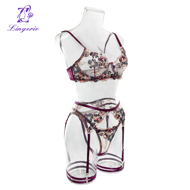 Embroidery four sets of sexy underwear perspective sexy royal sister wind