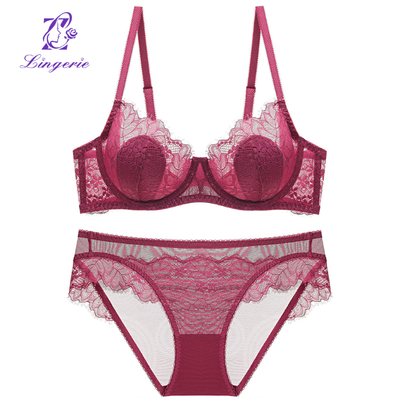 Hot Sale Women's Sexy Lace Print Underwear Set Push-up Adjustable Bra and Hollowed Lace Bikini Panty Female Lingerie Set