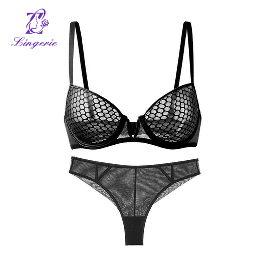 French lace underwear sexy honeycomb pattern ultra-thin soft steel ring bra large breasts show small plus size bra set
