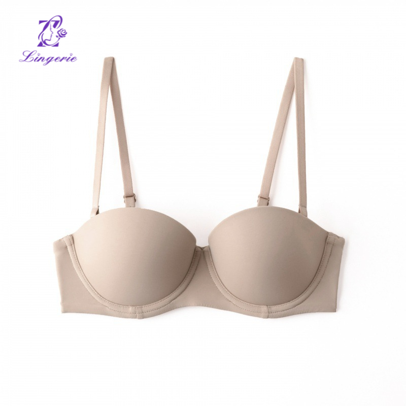 Sexy underwear female half cup glossy non-marking bra soft steel ring small breasts gathered strapless non-slip lingerie bra