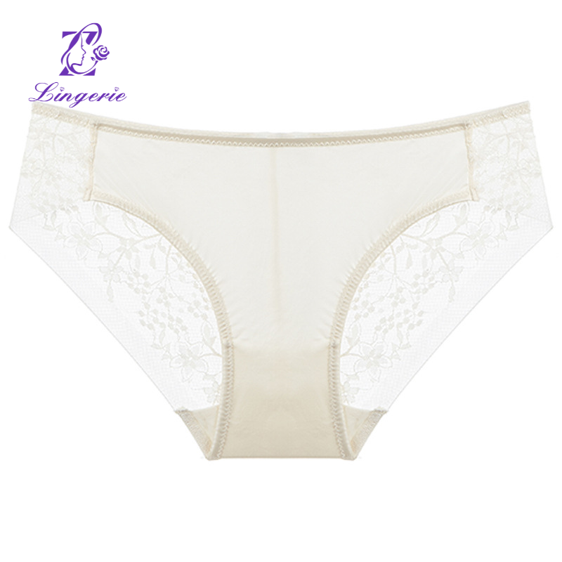Sexy panties ultra-thin breathable glossy embroidered lace panties lift buttocks low waist large size ladies triangle pants