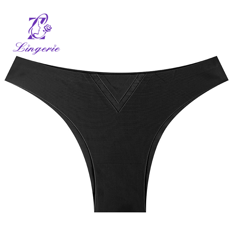 Traceless women's panties solid color Japanese triangle hollow mesh sexy one-piece ice silk panties