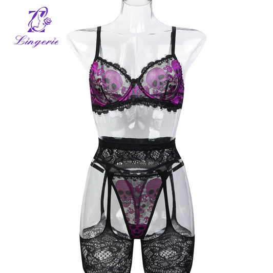 Pink Embroidered Floral Sling Erotica Set of 3