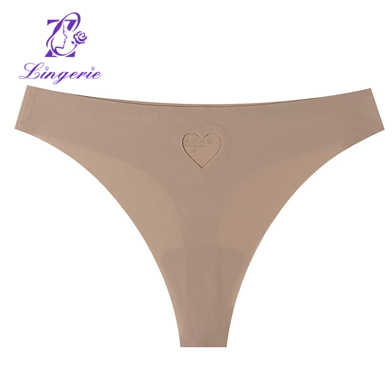 Ice silk non-marking love heart hollowing panties female low waist sports sexy thong female peach heart design one-piece t pants