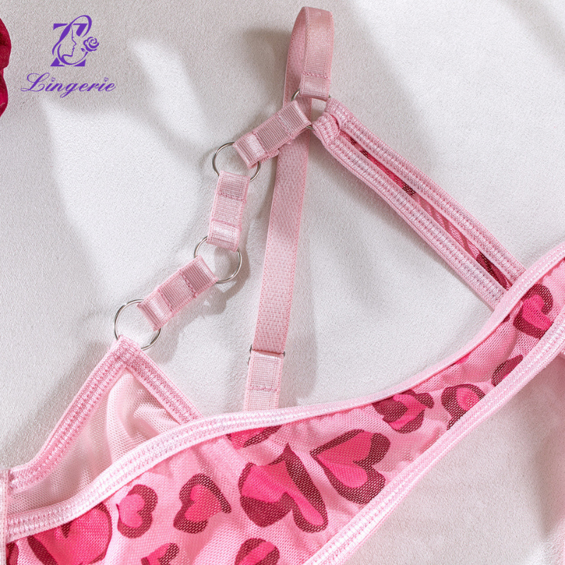 Pink leopard print metal chain erotic lingerie set supplier for women
