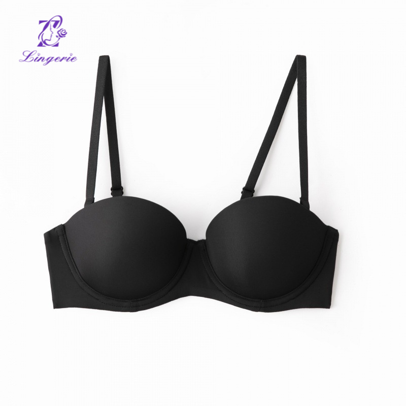 Sexy underwear female half cup glossy non-marking bra soft steel ring small breasts gathered strapless non-slip lingerie bra
