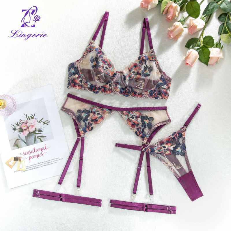 Embroidery four sets of sexy underwear perspective sexy royal sister wind
