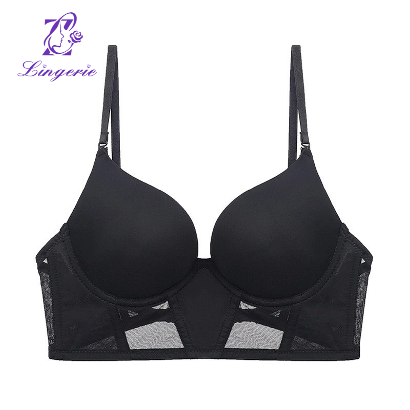 U-type invisible seamless back underwear small breasts show large gathered bra set