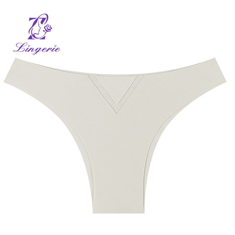 Traceless women's panties solid color Japanese triangle hollow mesh sexy one-piece ice silk panties