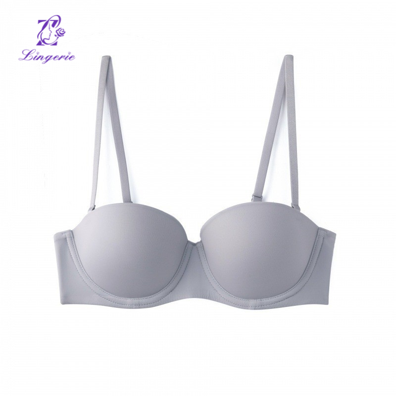 Sexy underwear female half cup glossy non-marking bra soft steel ring small breasts gathered strapless non-slip lingerie bra