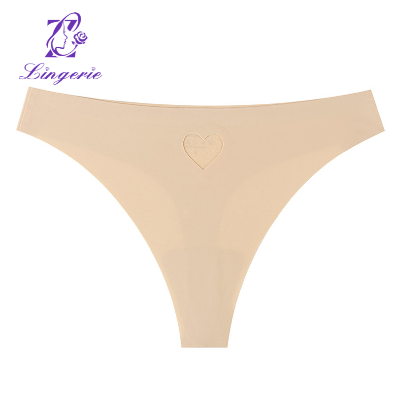 Ice silk non-marking love heart hollowing panties female low waist sports sexy thong female peach heart design one-piece t pants