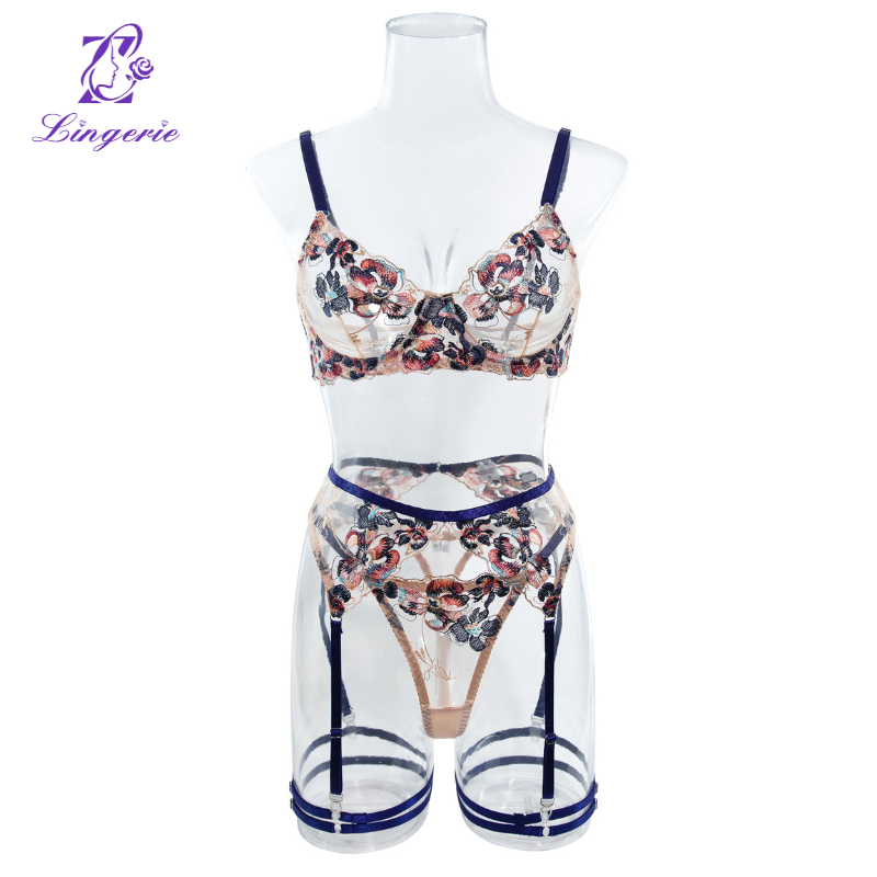Embroidery four sets of sexy underwear perspective sexy royal sister wind