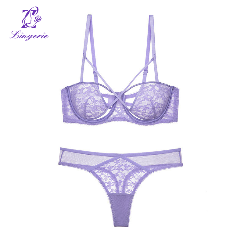 Pure lace design bubble cloth breathable small chest display large push-up underwear set