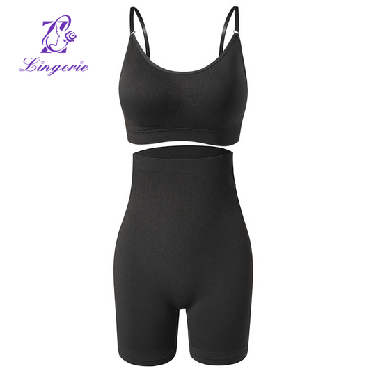 Sports no underwire underwear French Fitness Yoga push-up bra High waist boxers set