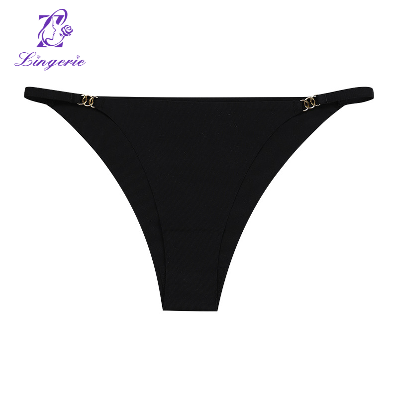 Three ring buckle low-waisted panties Ms. ice silk thin belt sexy without trace sports pants cotton crotch breathable female
