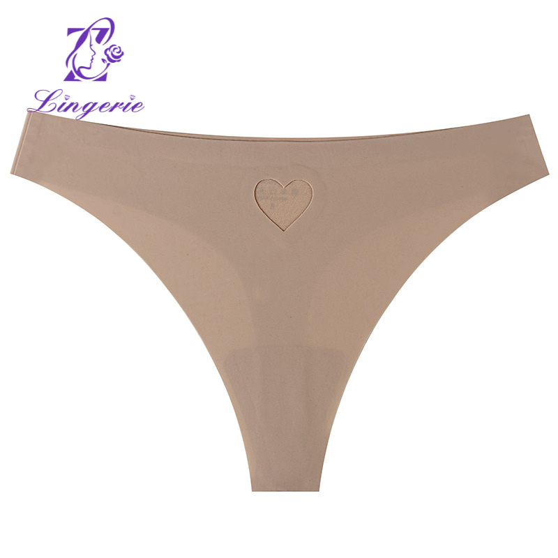 Ice silk non-marking love heart hollowing panties female low waist sports sexy thong female peach heart design one-piece t pants