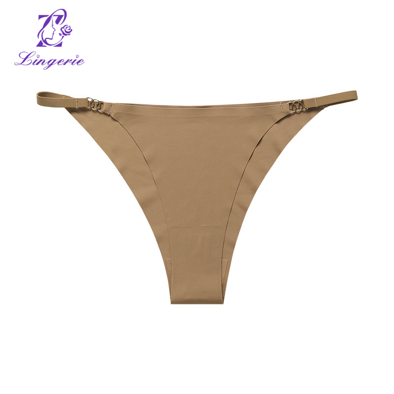 Three ring buckle low-waisted panties Ms. ice silk thin belt sexy without trace sports pants cotton crotch breathable female
