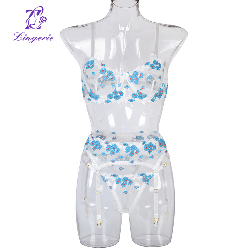 Women's new mini flowers speedway burst models steel ring embroidery three-piece set