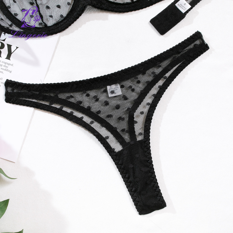 Sexy wave half cup thong sexy underwear set perspective ultra thin supplier