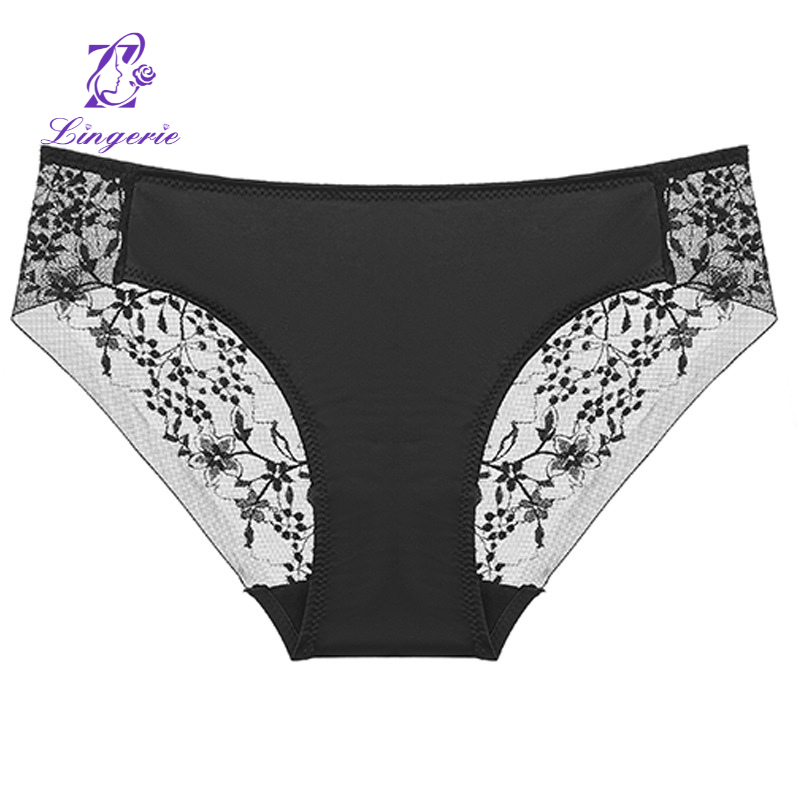 Sexy panties ultra-thin breathable glossy embroidered lace panties lift buttocks low waist large size ladies triangle pants