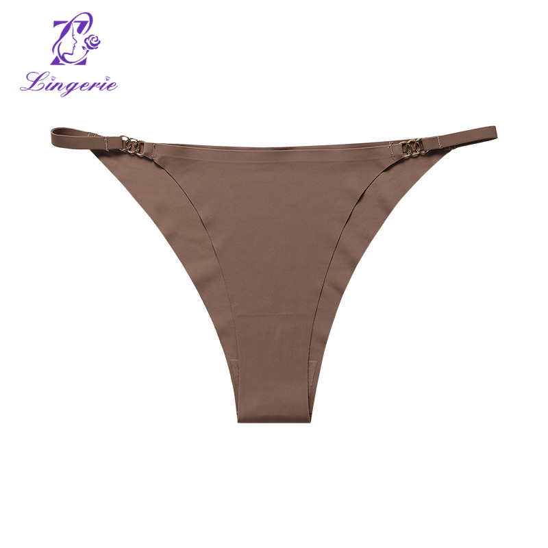 Three ring buckle low-waisted panties Ms. ice silk thin belt sexy without trace sports pants cotton crotch breathable female