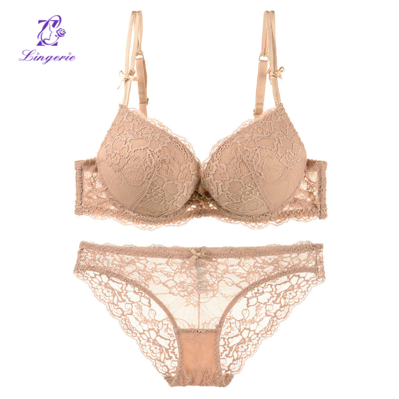 Sexy women's underwear deep V small breasts show large gathered bra on the thin under the thick on the support lace bra set