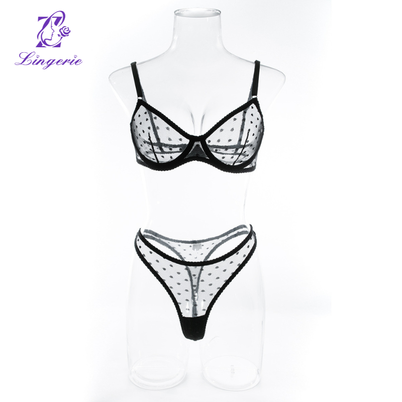 Sexy wave half cup thong sexy underwear set perspective ultra thin supplier