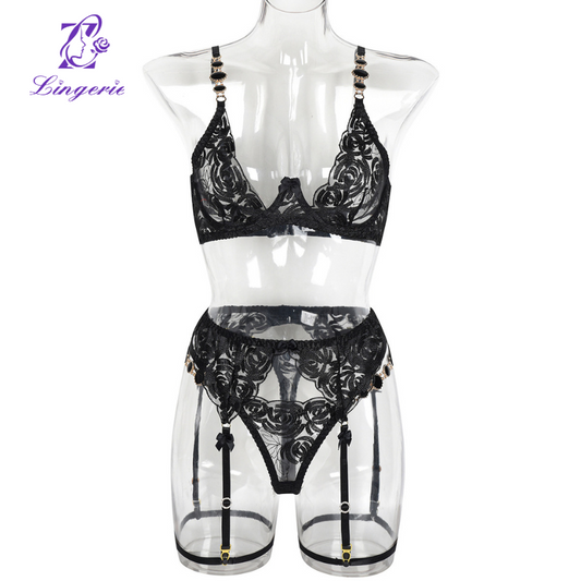 Wind retro gemstone embroidery bra sexy gathered underwear female