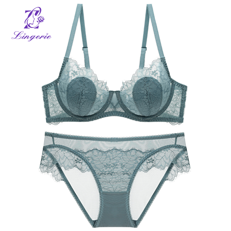 Hot Sale Women's Sexy Lace Print Underwear Set Push-up Adjustable Bra and Hollowed Lace Bikini Panty Female Lingerie Set