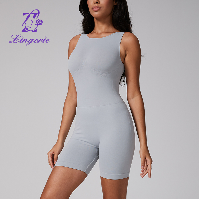 Slim Hip Lifting Tank Top Yoga Wear Women Backless Exercise Fitness Shorts Bodysuit
