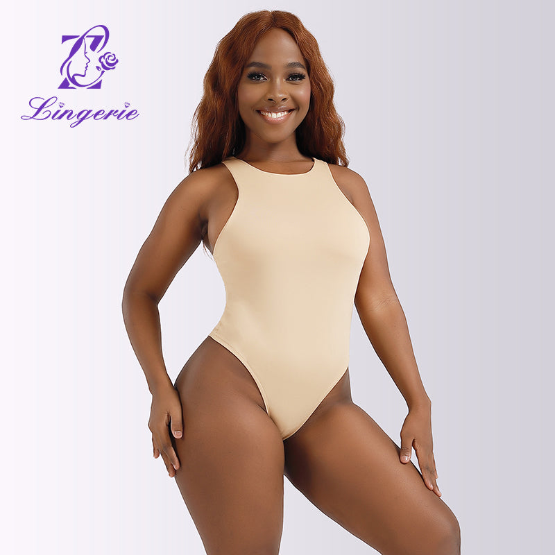 Factory Direct tight sleeveless rompers solid color crew neck shapewear