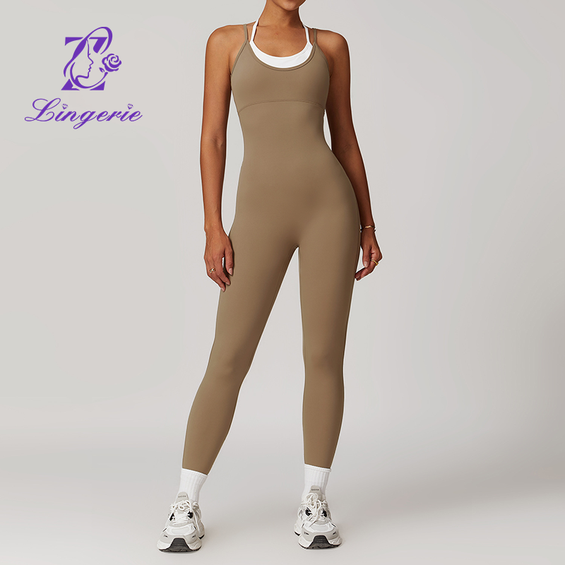Two Piece Color Clashing Sling Sports Jumpsuit One Piece Yoga Clothing Backless Outdoor Fitness Jumpsuit