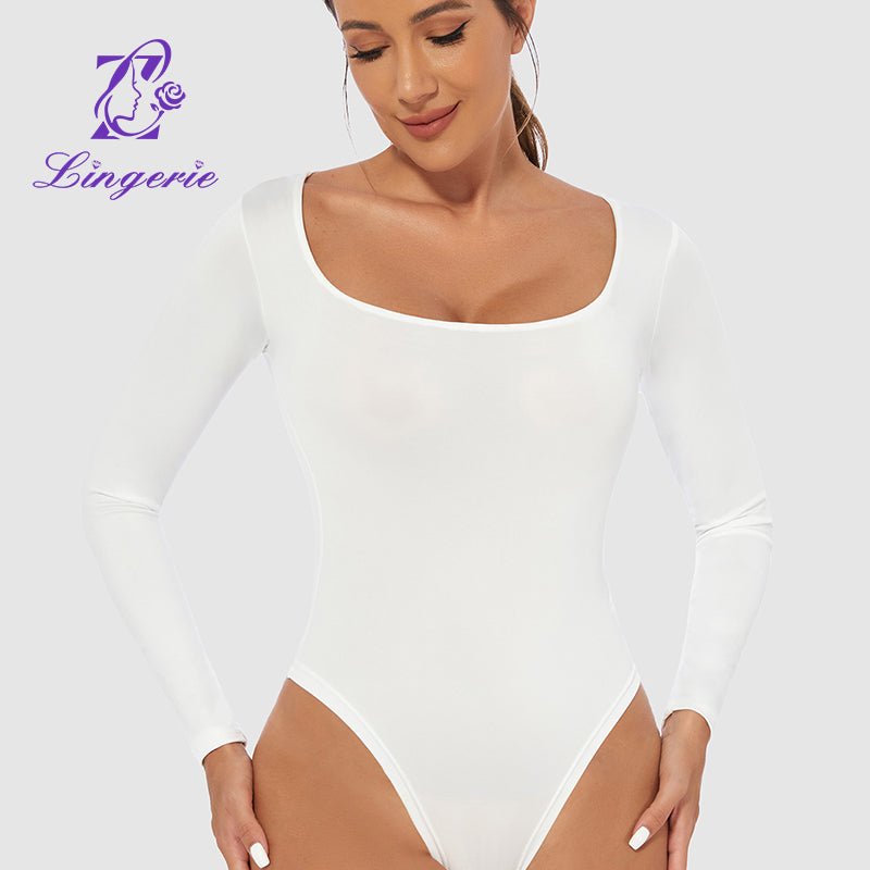 Women’s Crew Neck Short Sleeve Long  collar Sleeve Square Bodysuit Jumpsuit