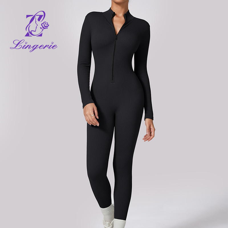 Quick-drying threaded high elastic one-piece yoga clothing women zipper tight fitness yoga one-piece suit