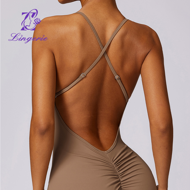 Quick-drying nude sports jumpsuit one-piece casual running fitness clothing tight beauty back yoga clothing