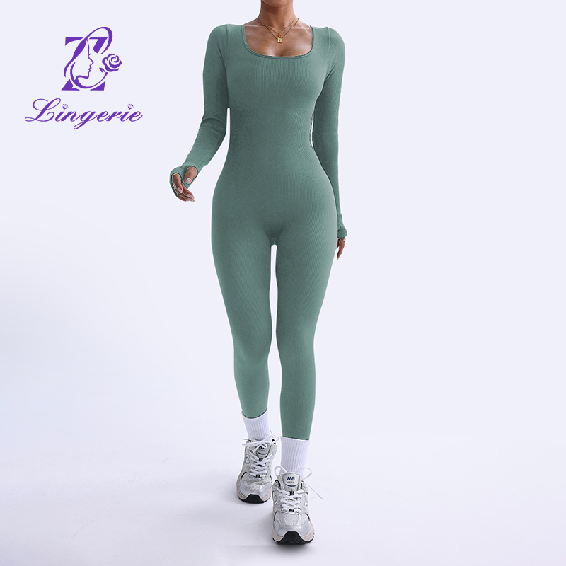 Sports Yoga Bodysuit Long Sleeve Quick Dry Tight Fitness One Piece Yoga Wear