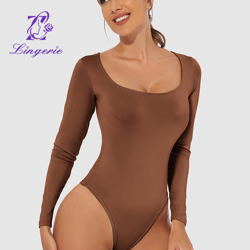 Women’s Crew Neck Short Sleeve Long  collar Sleeve Square Bodysuit Jumpsuit