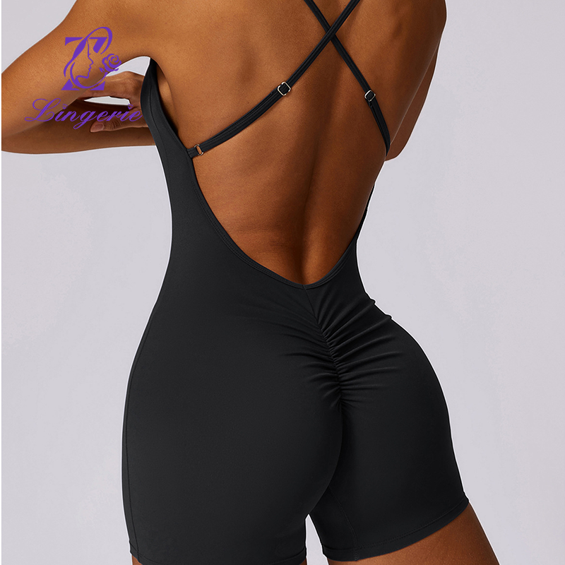 Quick-drying nude sports jumpsuit one-piece casual running fitness clothing tight beauty back yoga clothing