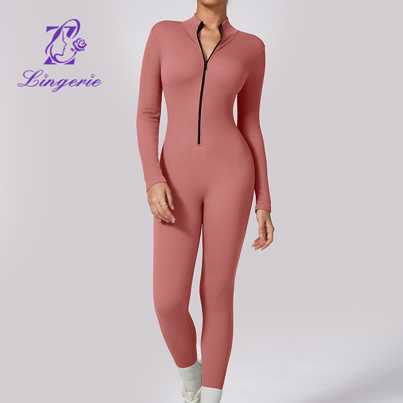 Quick-drying threaded high elastic one-piece yoga clothing women zipper tight fitness yoga one-piece suit