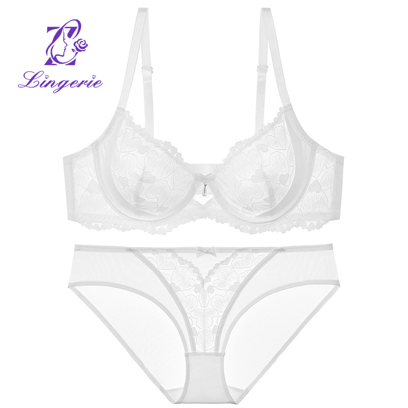 Sexy lace underwear female French ultra-thin see-through large size underwear large breasts show small anti-sagging bra set