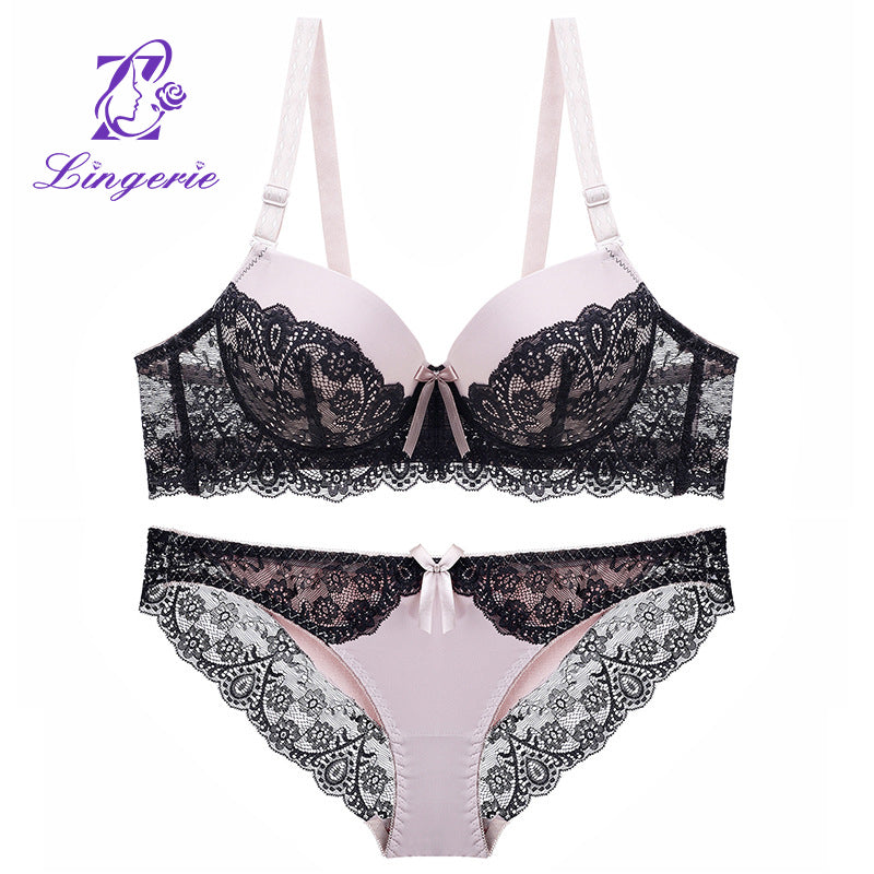 Factory Self-sale Lace Bra Set Hollow Gathered B Color Matching